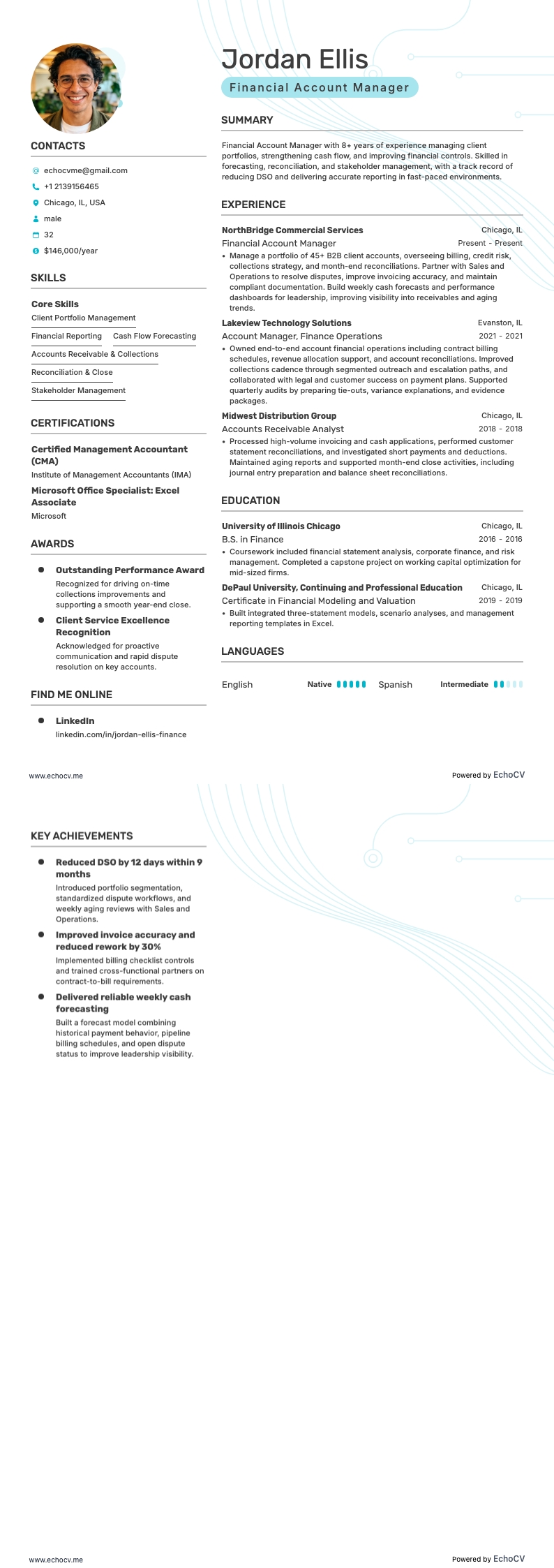 Financial Account Manager example resume