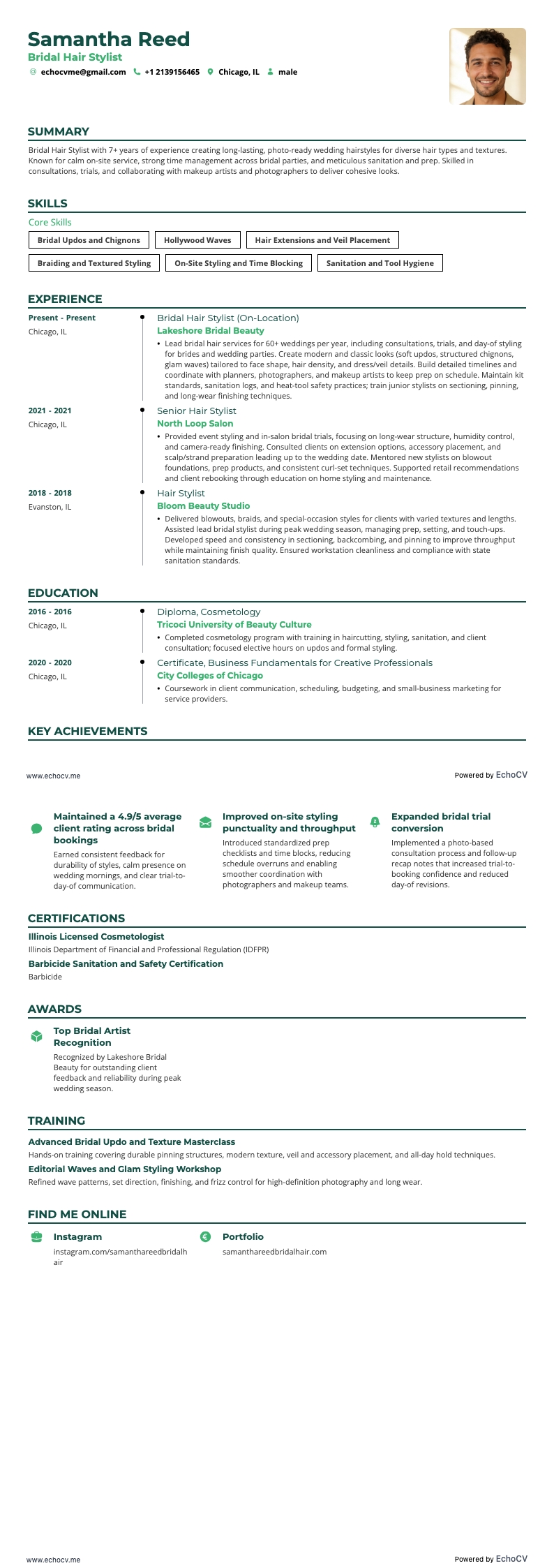 发型师 resume example