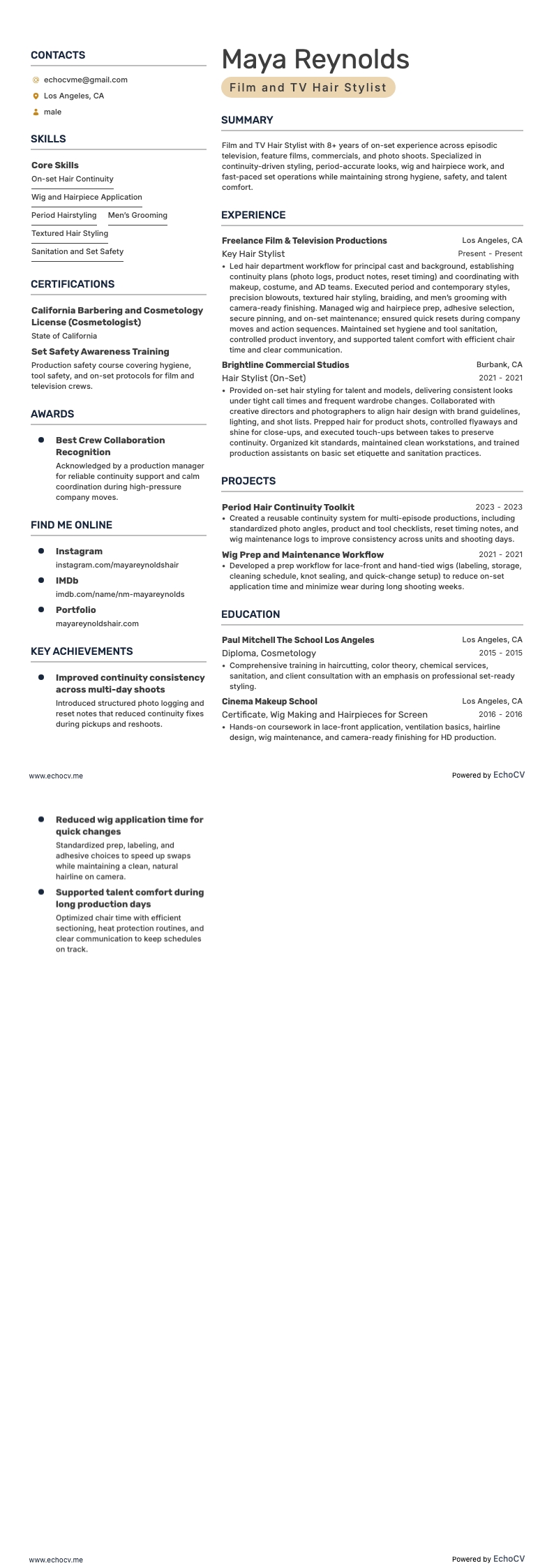 Haarstylist resume example