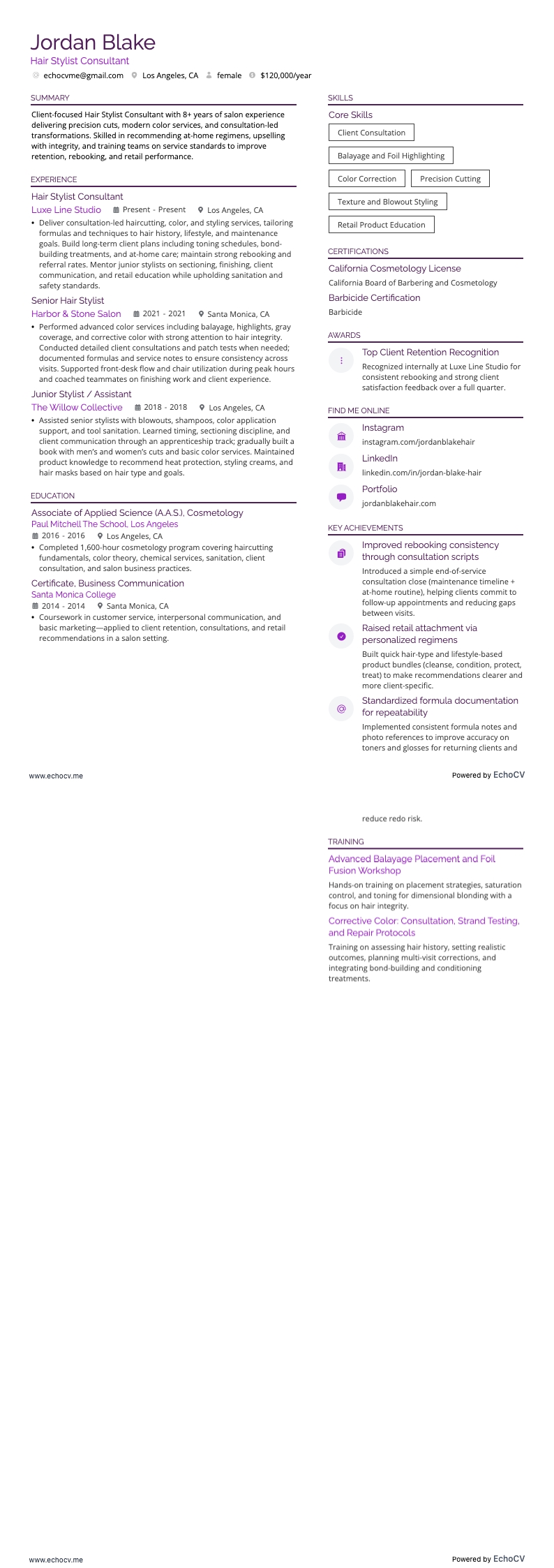 헤어 스타일리스트 컨설턴트