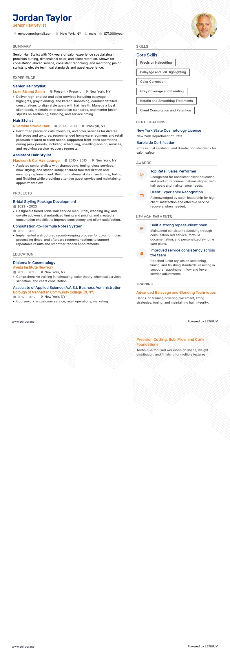 Hair Stylist resume example