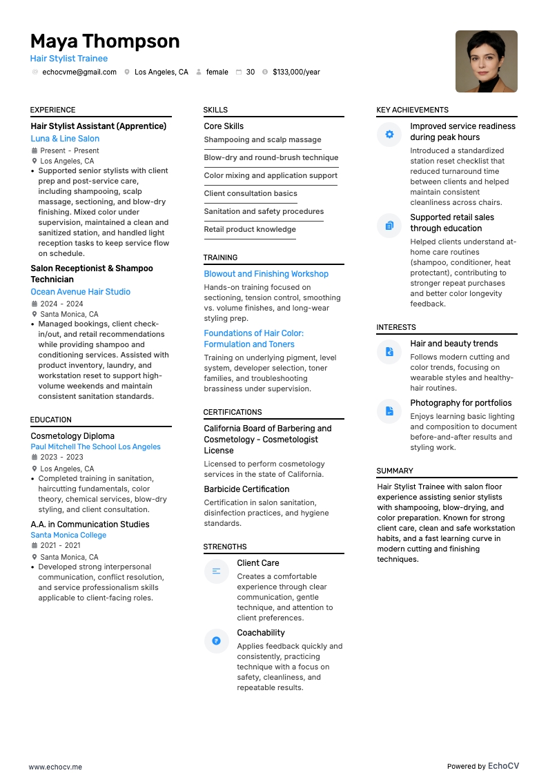 Hair Stylist Trainee full preview