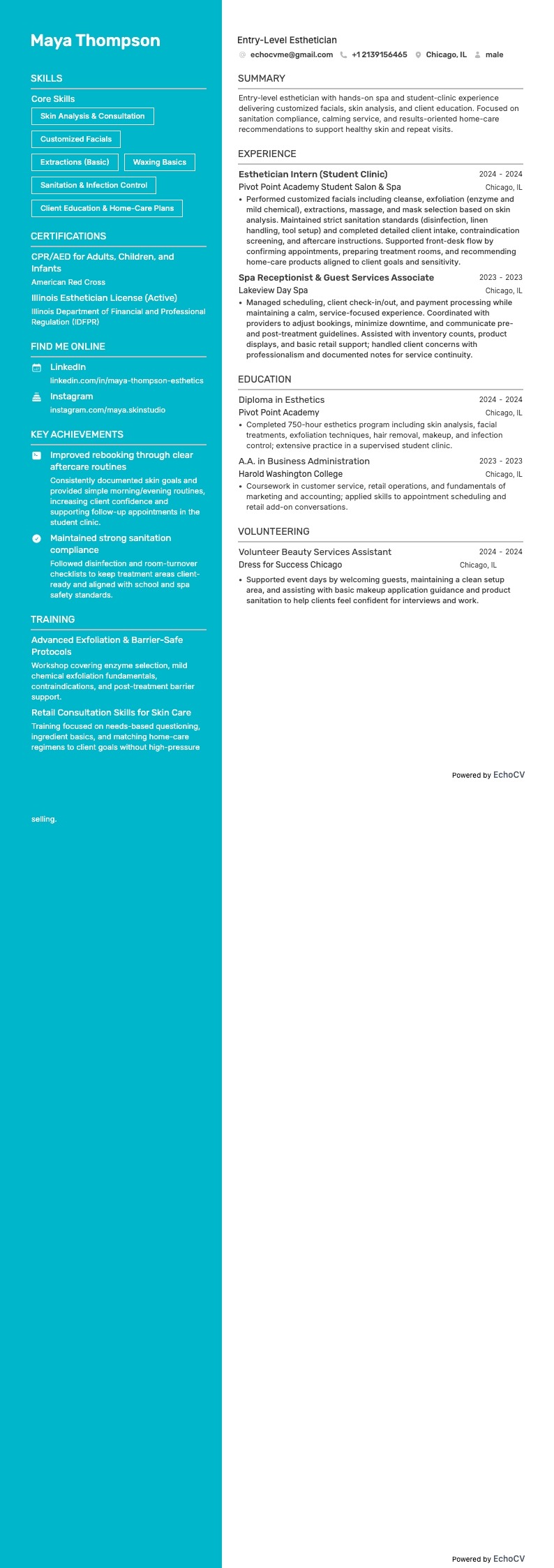 Chuyên viên thẩm mỹ resume example