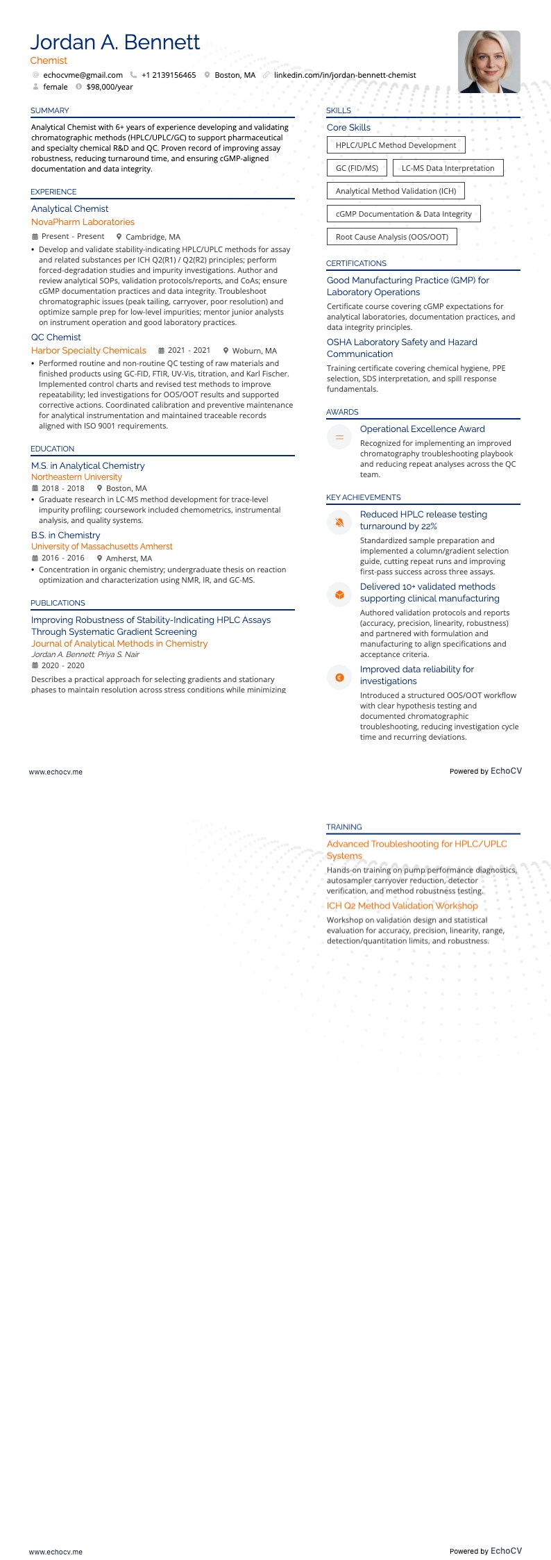 Scientist resume example