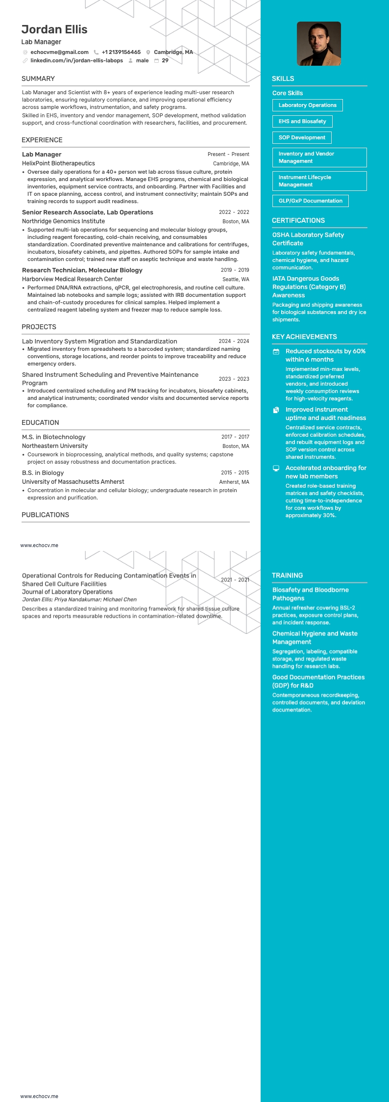 Lab Manager example resume