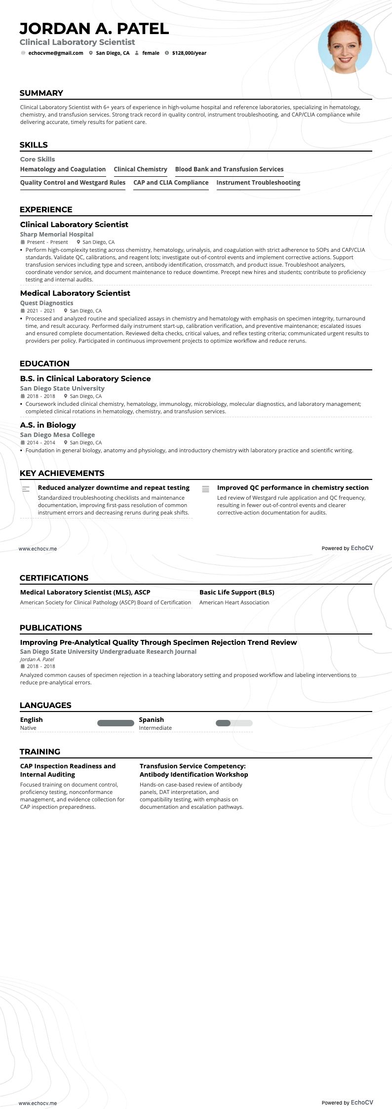 Científico resume example