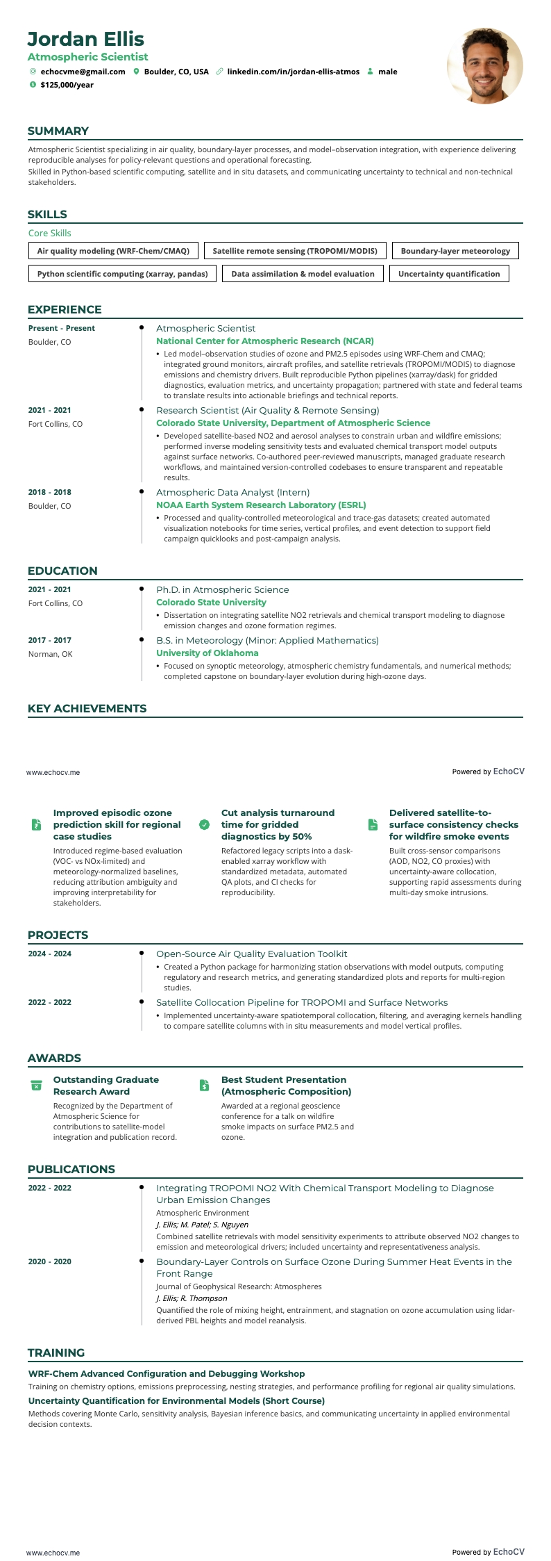 Atmospheric Scientist example resume