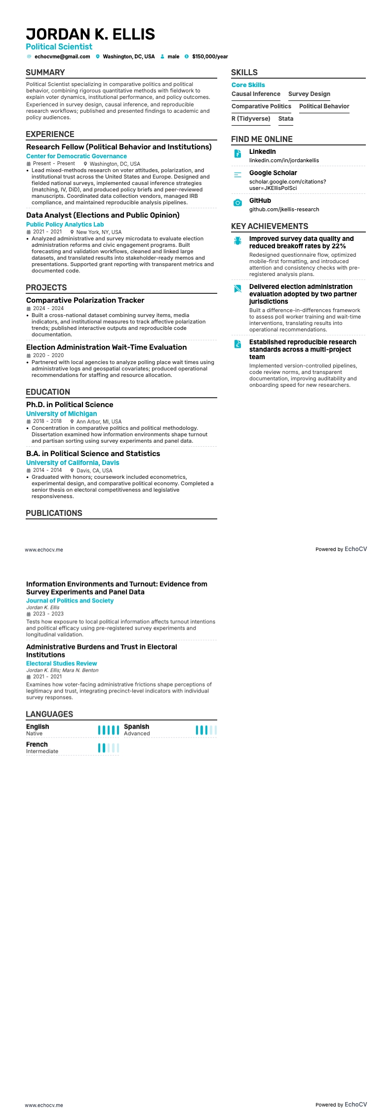 Scientifique resume example