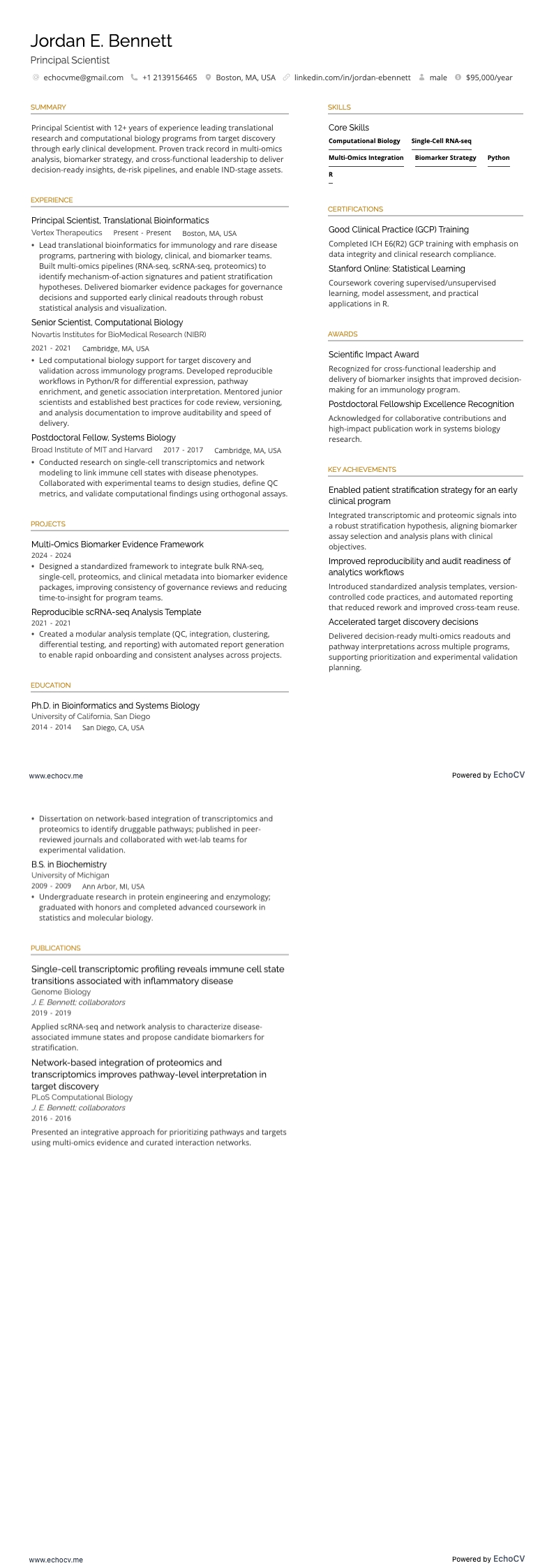 Wetenschapper resume example