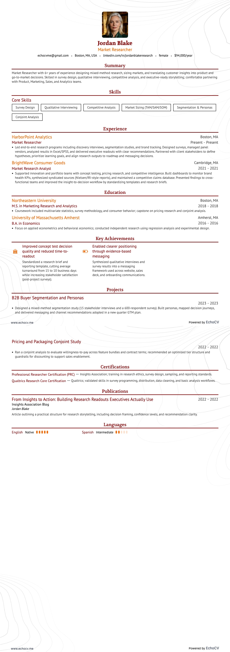 研究員 resume example