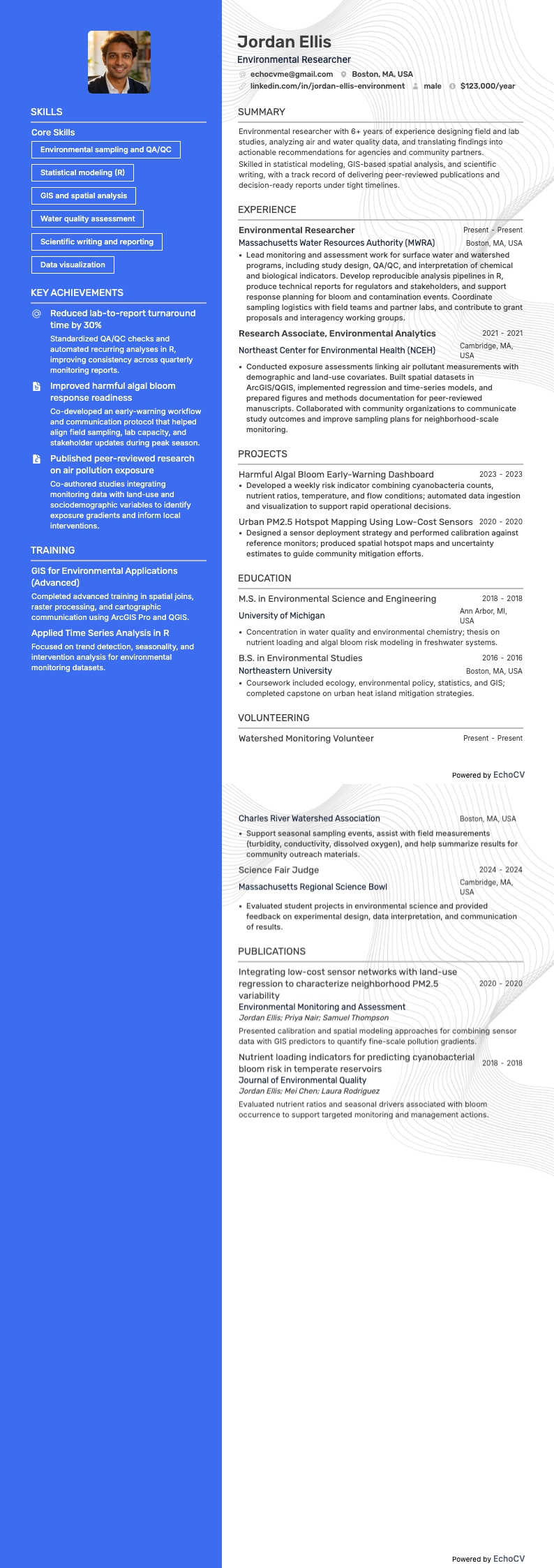 Environmental Researcher example resume