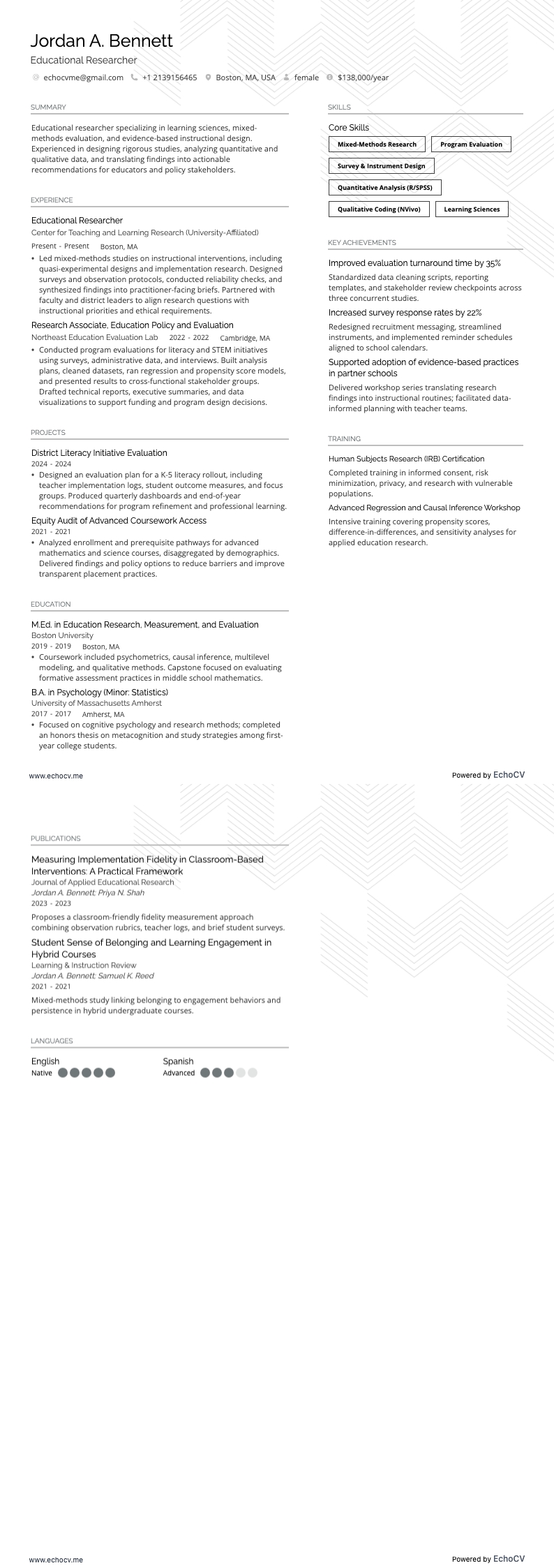 Educational Researcher example resume