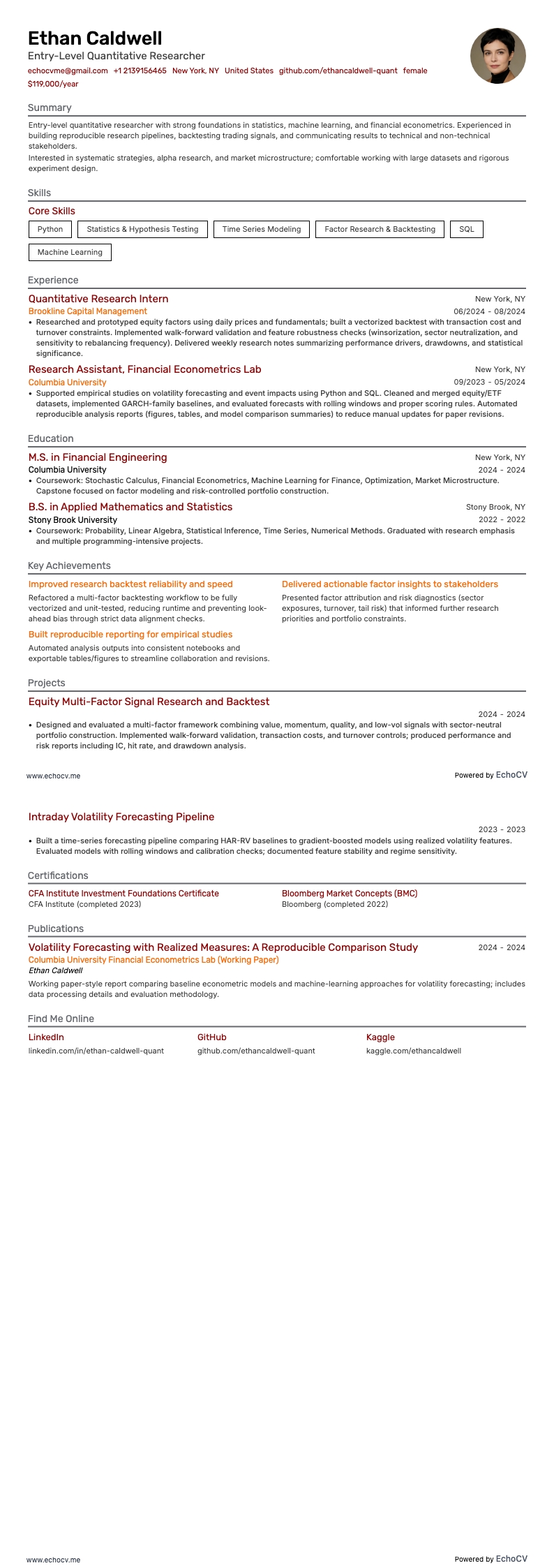 Entry-Level Quantitative Researcher full preview