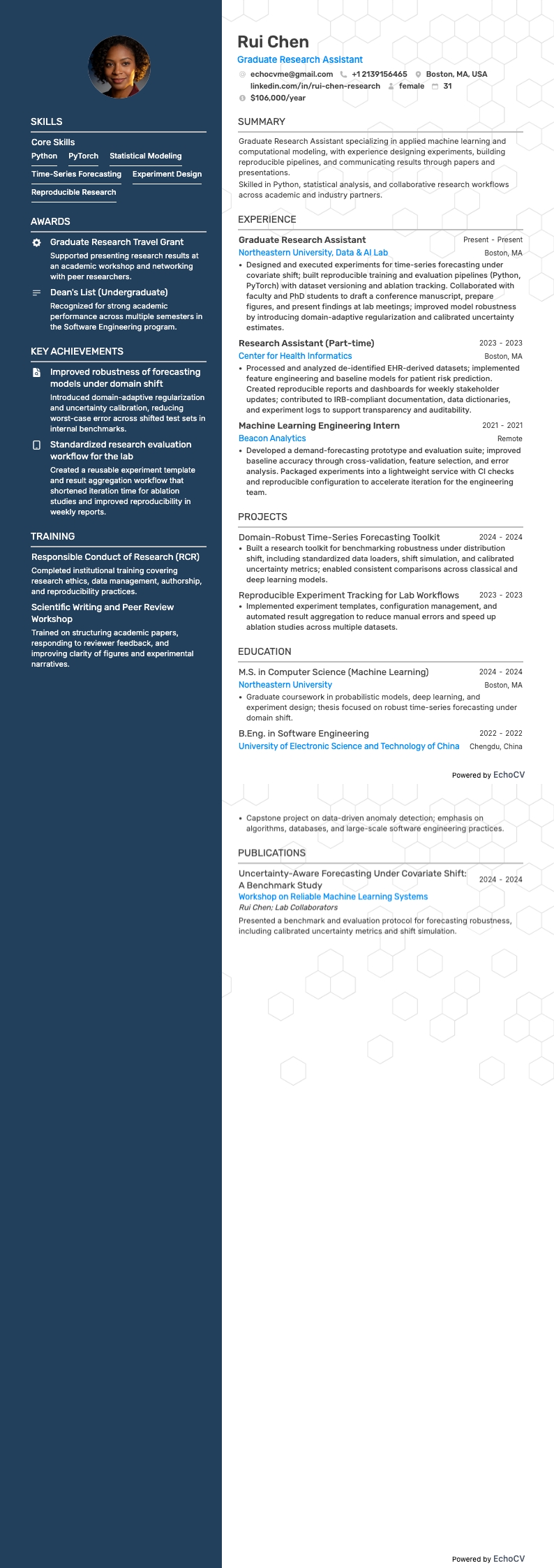 Assistente de Pesquisa de Pós-Graduação example resume