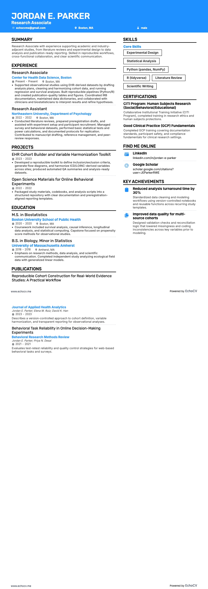 Pesquisador associado example resume