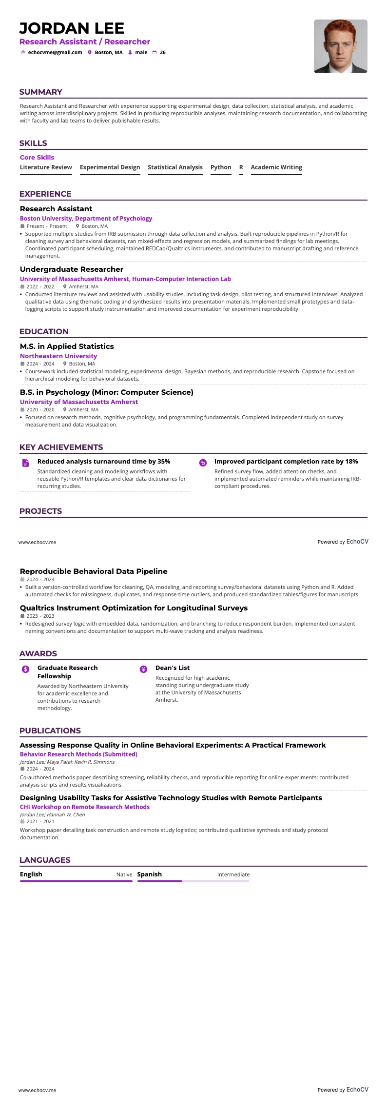 Assistente de pesquisa resume example