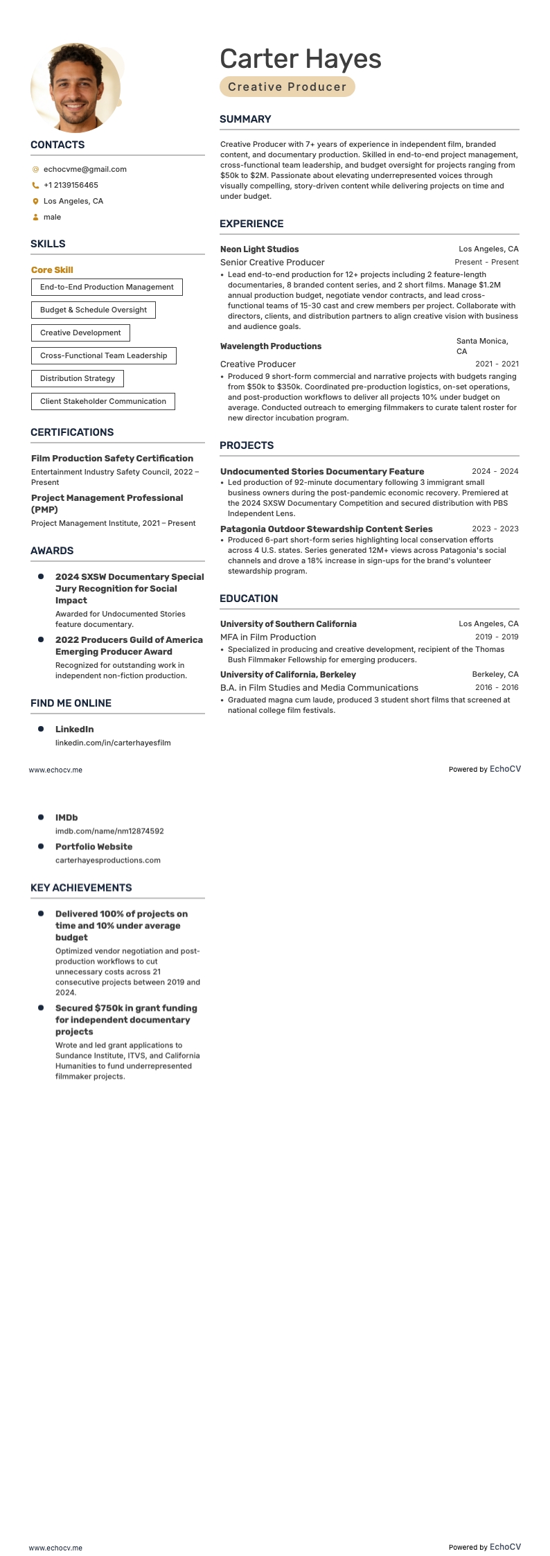 Creative Producer example resume