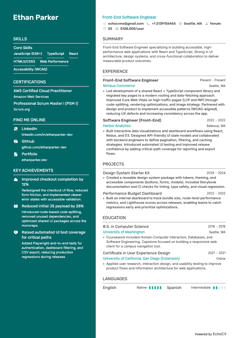 軟體工程師 resume example