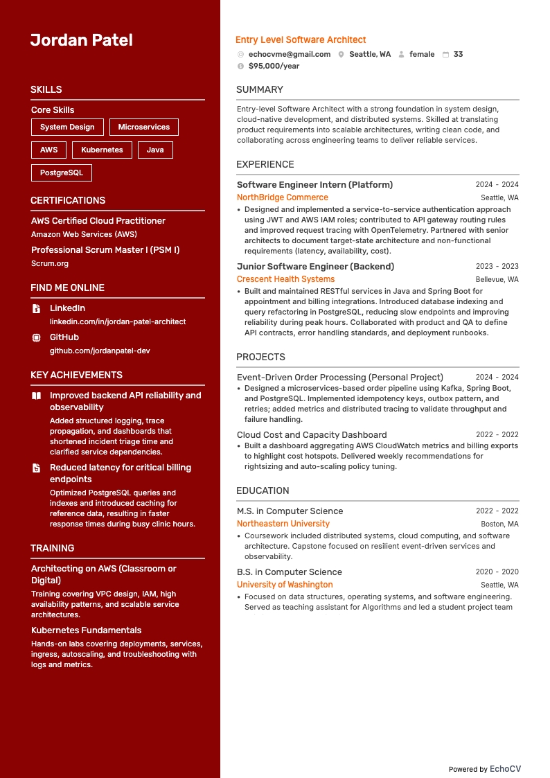 Softwarearchitekt resume example