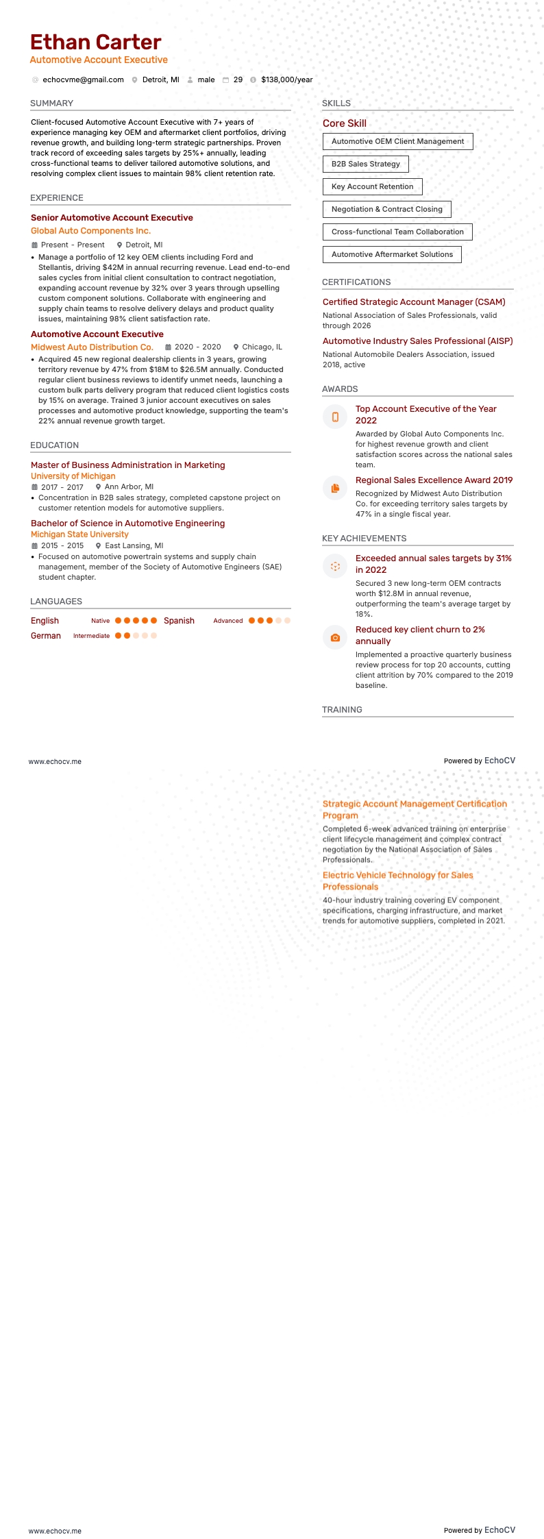 Account Executive Automobilbranche example resume