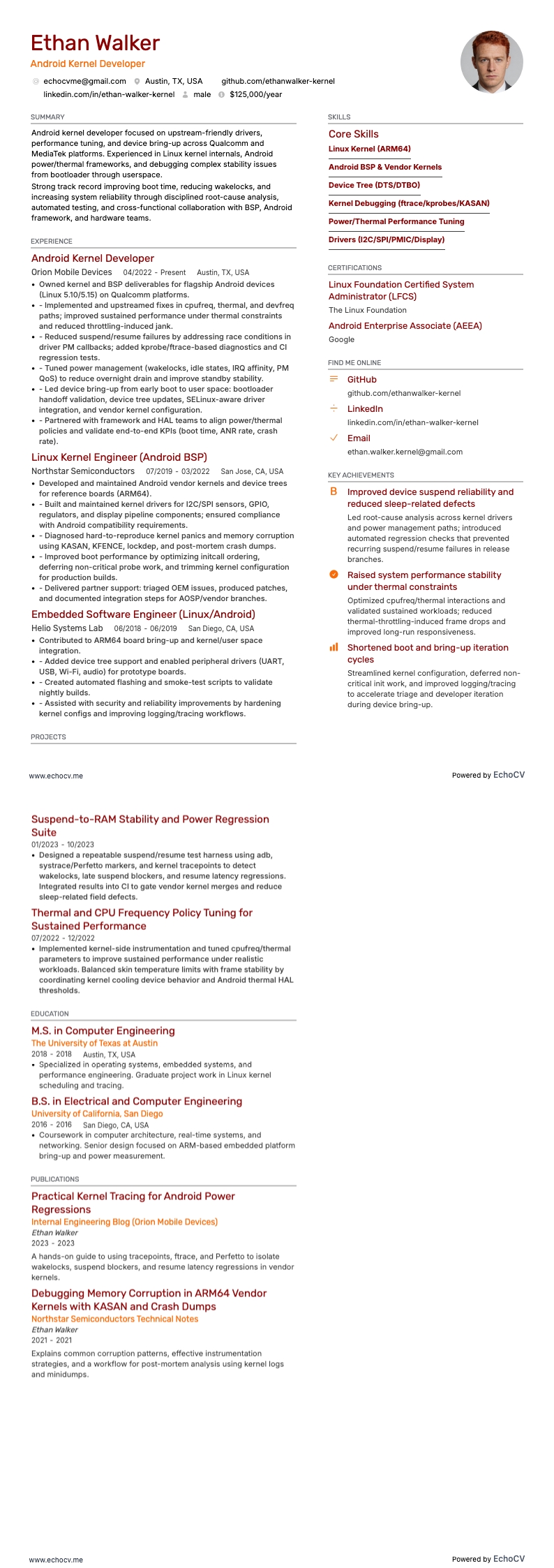 Android-kärnutvecklare example resume