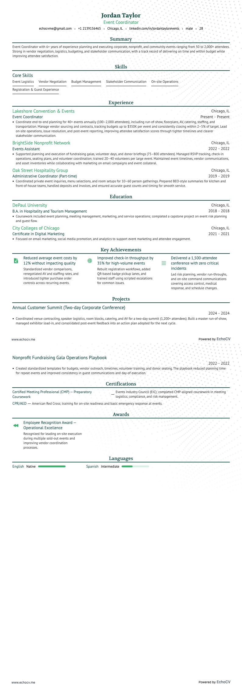 Event Planner resume example