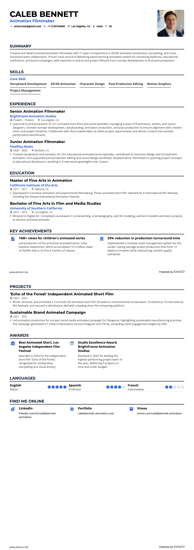 Cineasta resume example