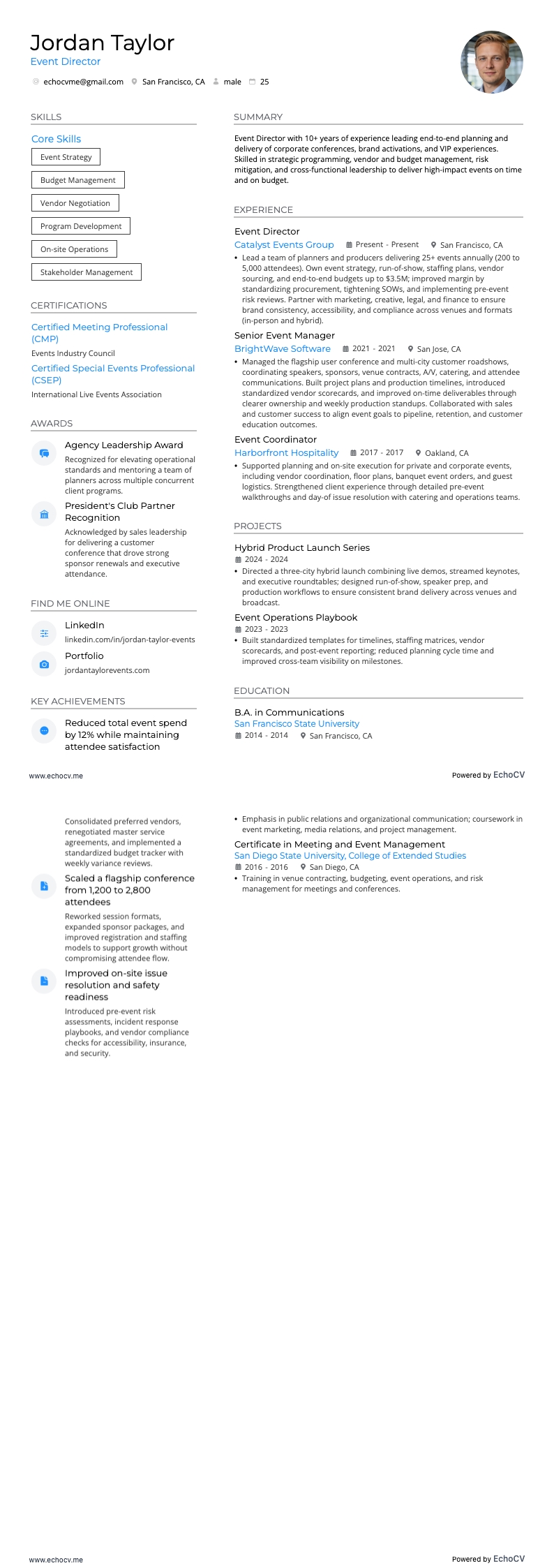 Event Director example resume