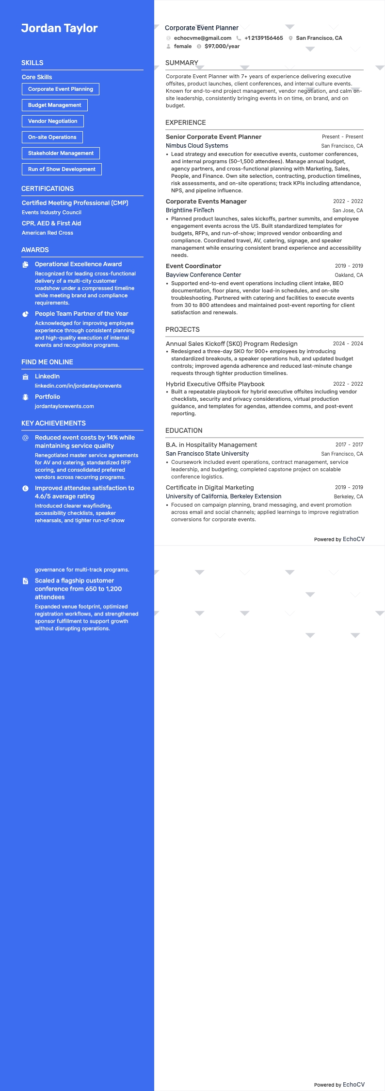 活动策划师 resume example