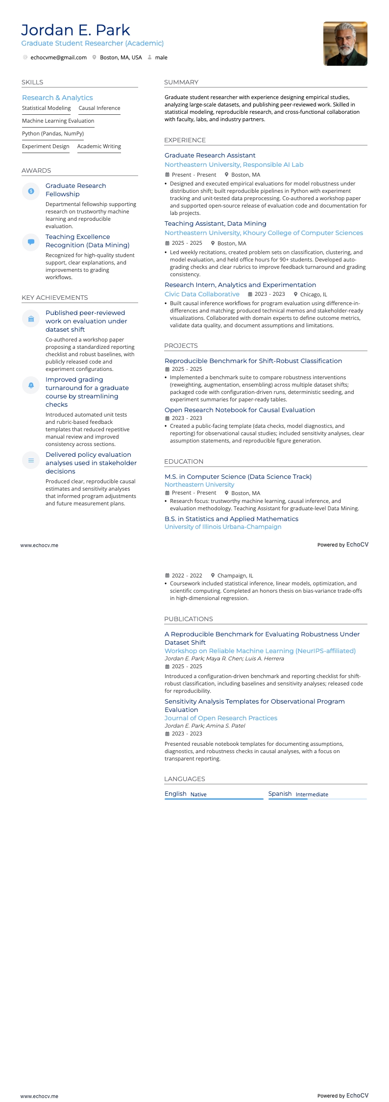 Grad School Academic example resume