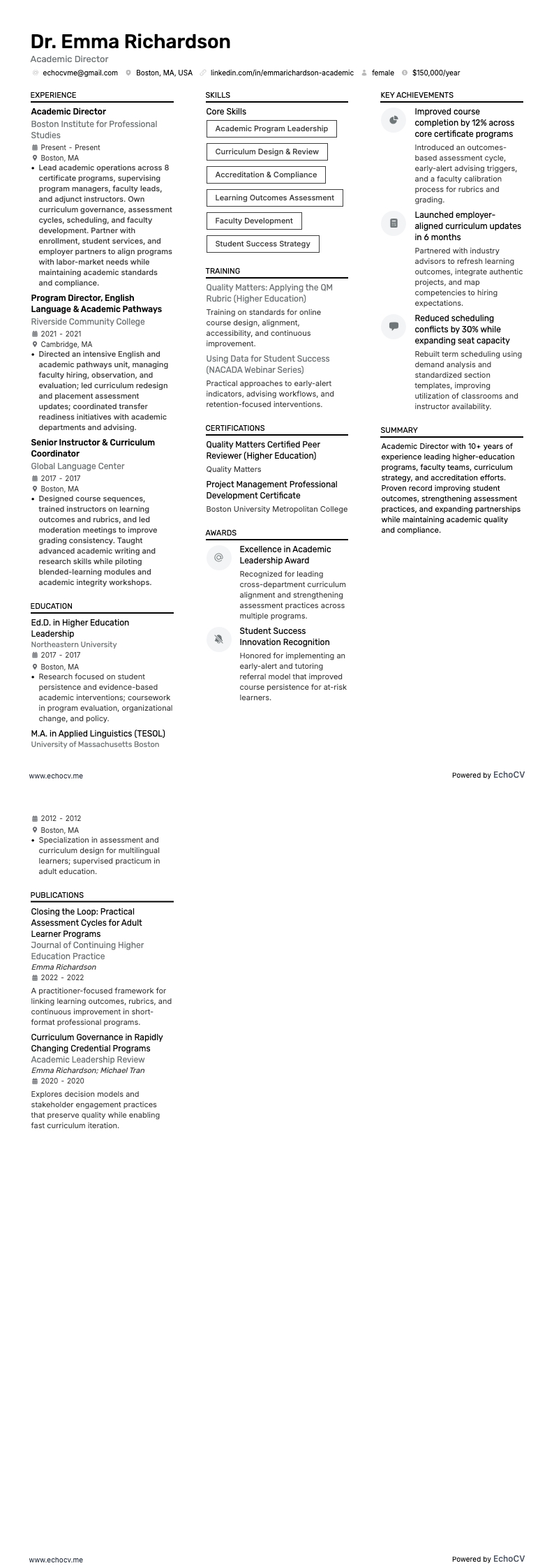 Academic Director example resume