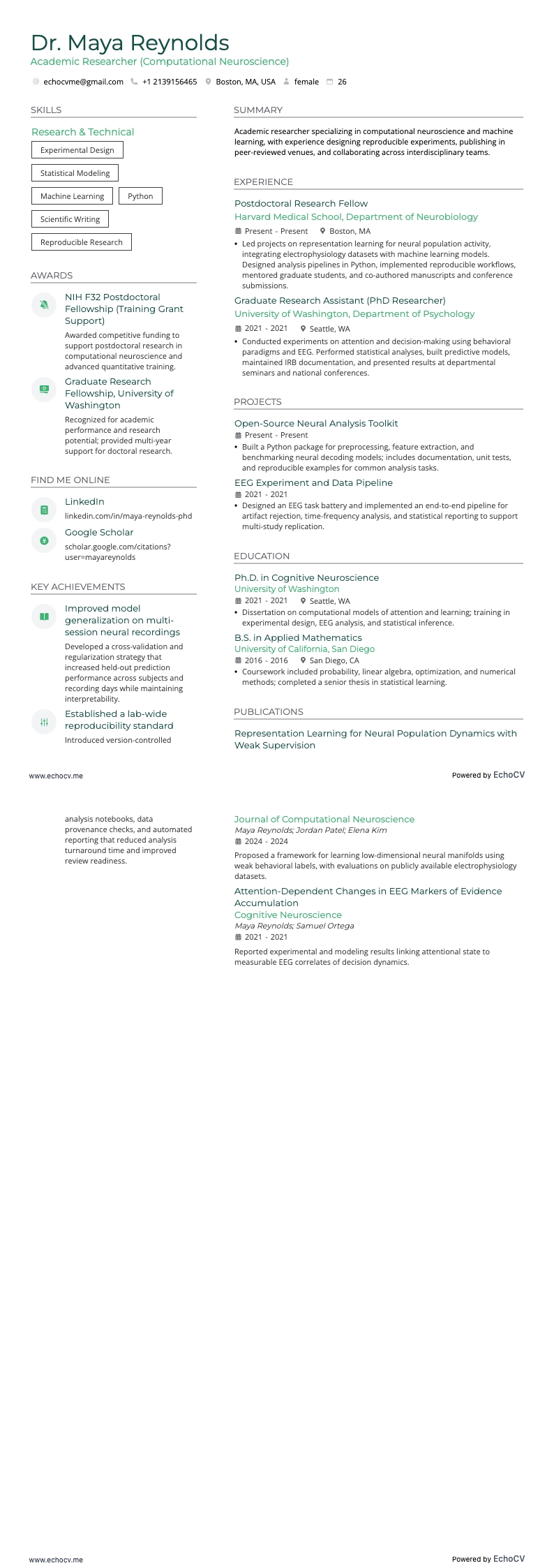 Academic Researcher example resume