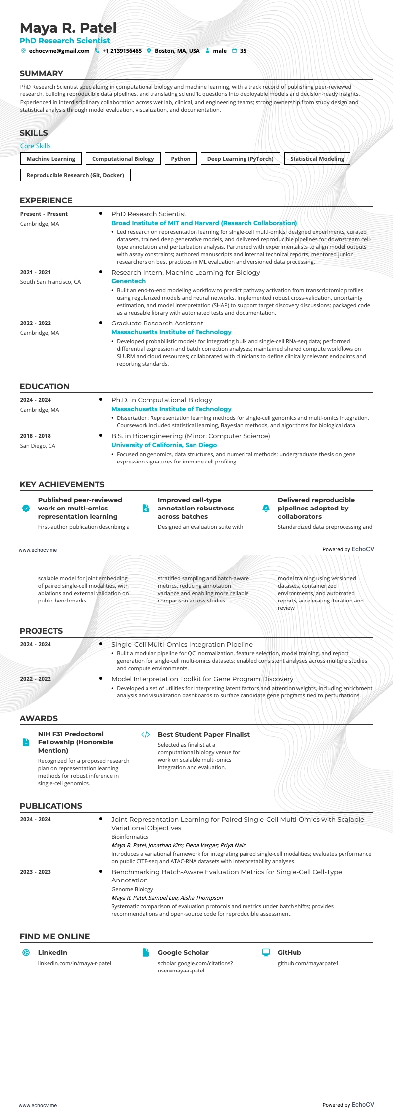 PhD Research Scientist example resume