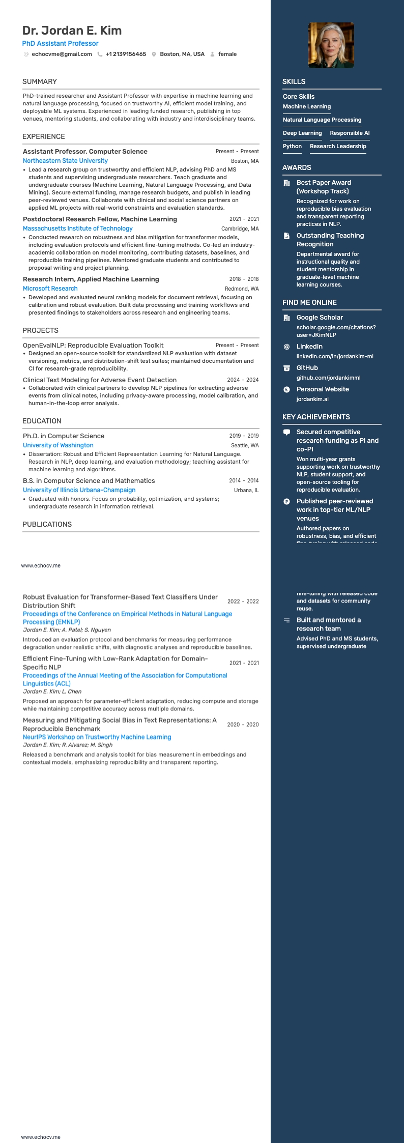 Tiến sĩ resume example