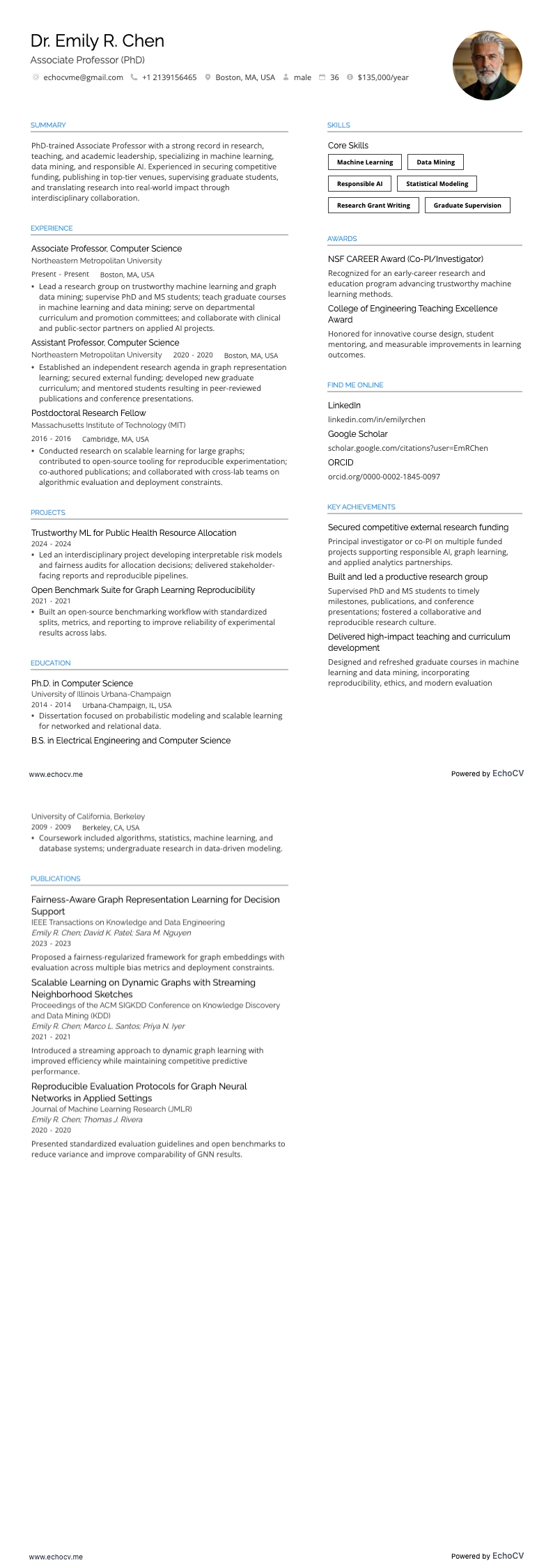 PhD Associate Professor example resume