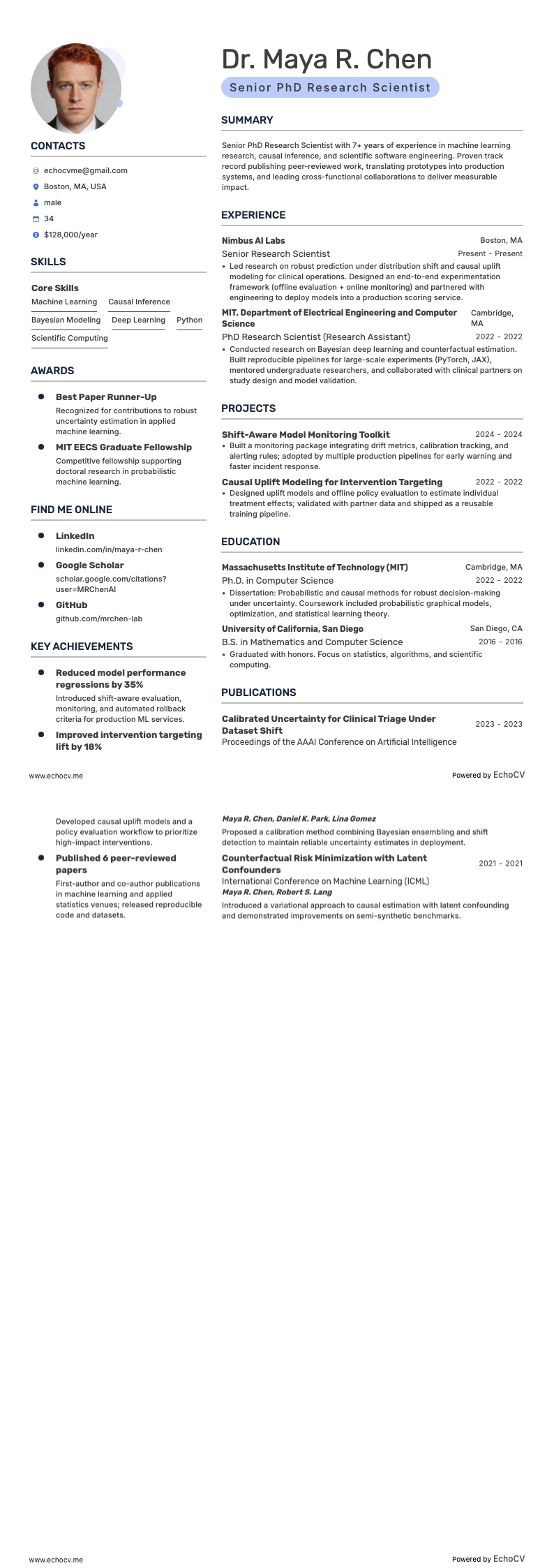 Senior PhD Research Scientist example resume