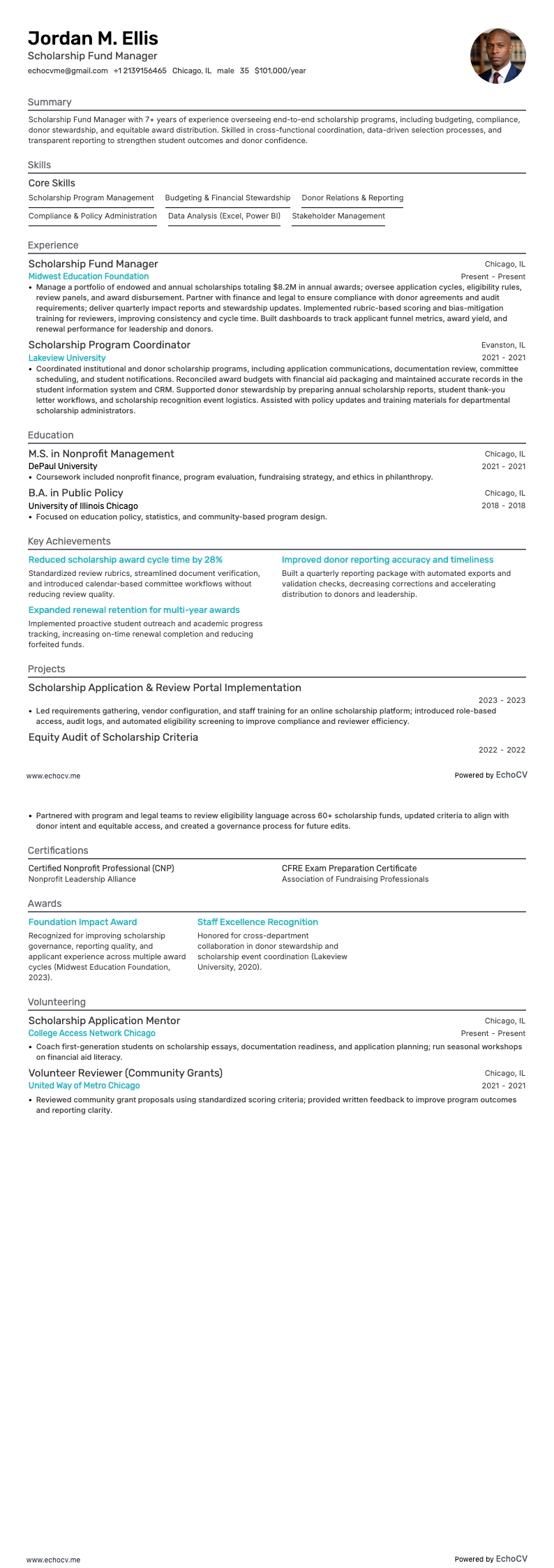 Borsa di studio resume example