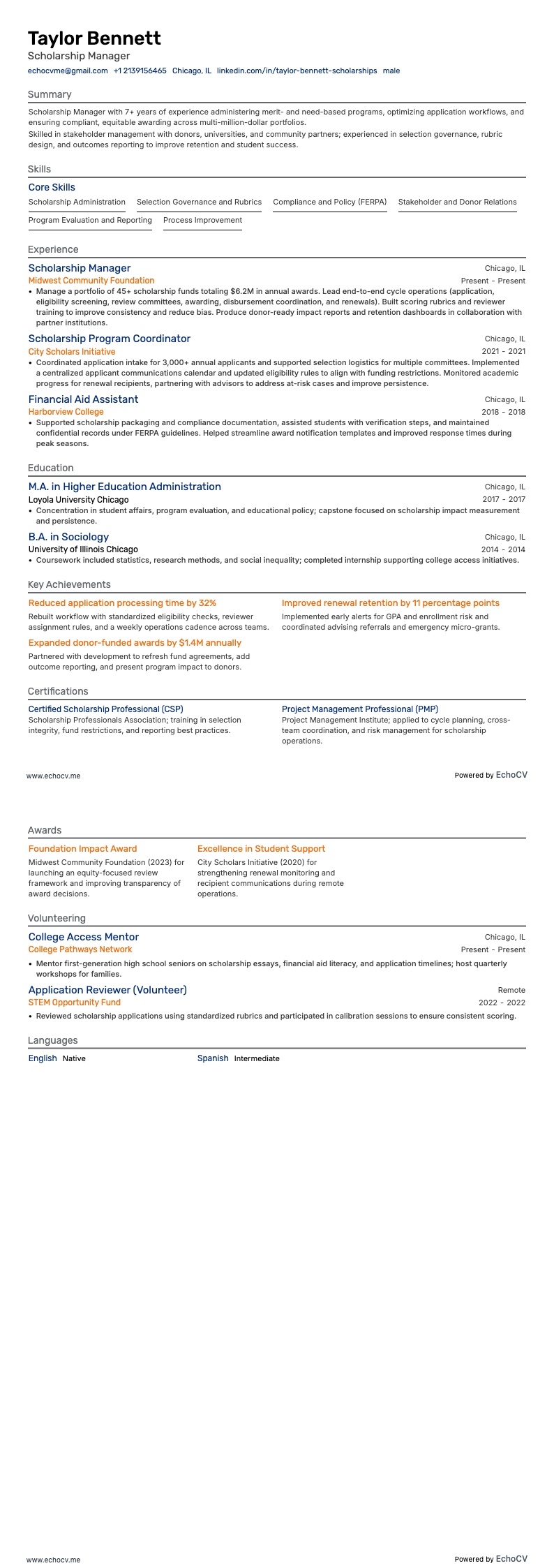獎學金 resume example