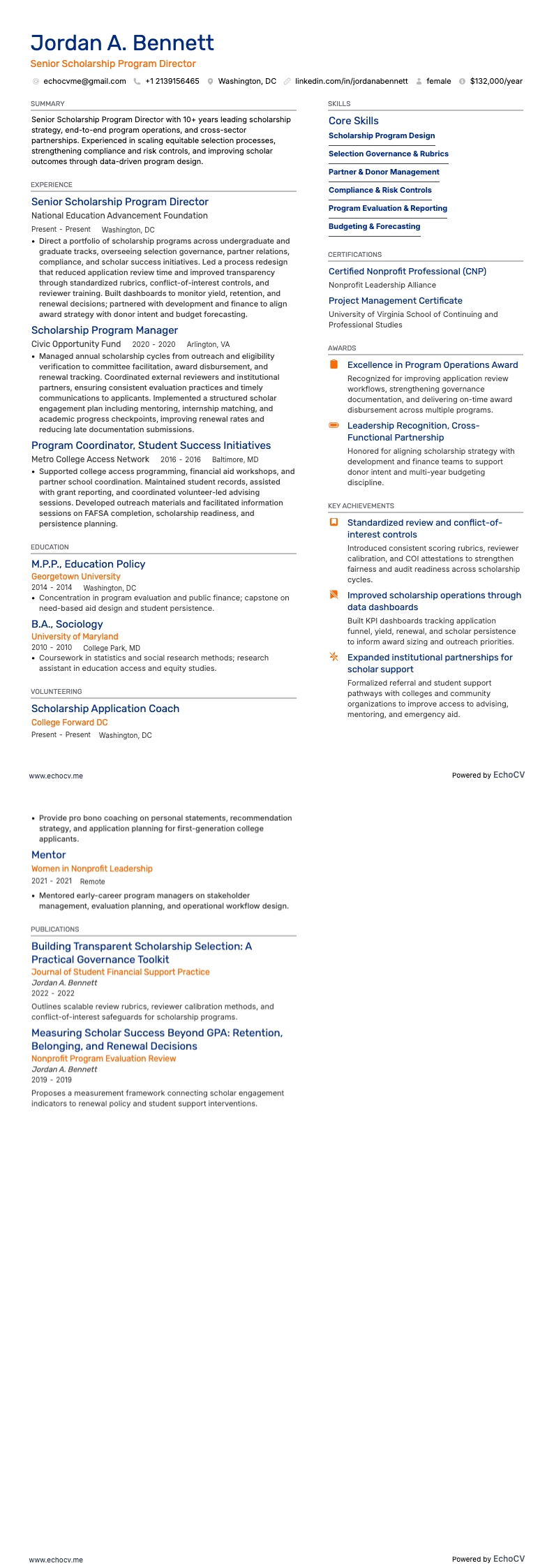 Senior Scholarship Program Director example resume