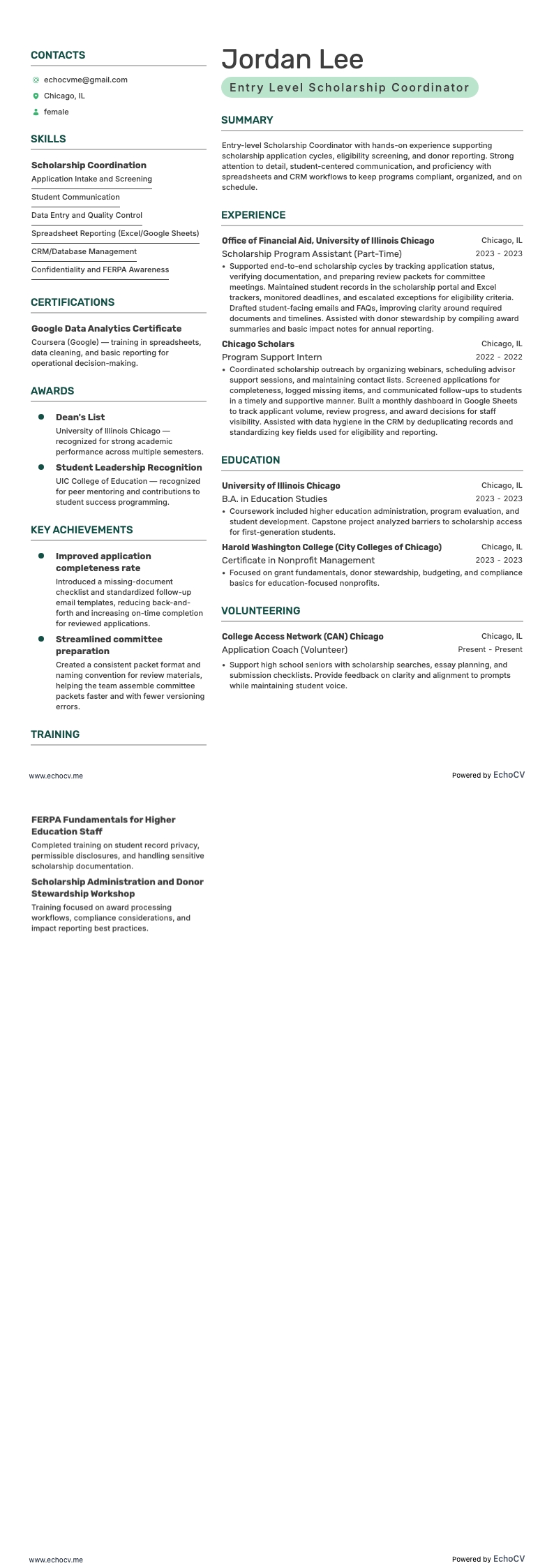 Entry Level Scholarship Coordinator full preview