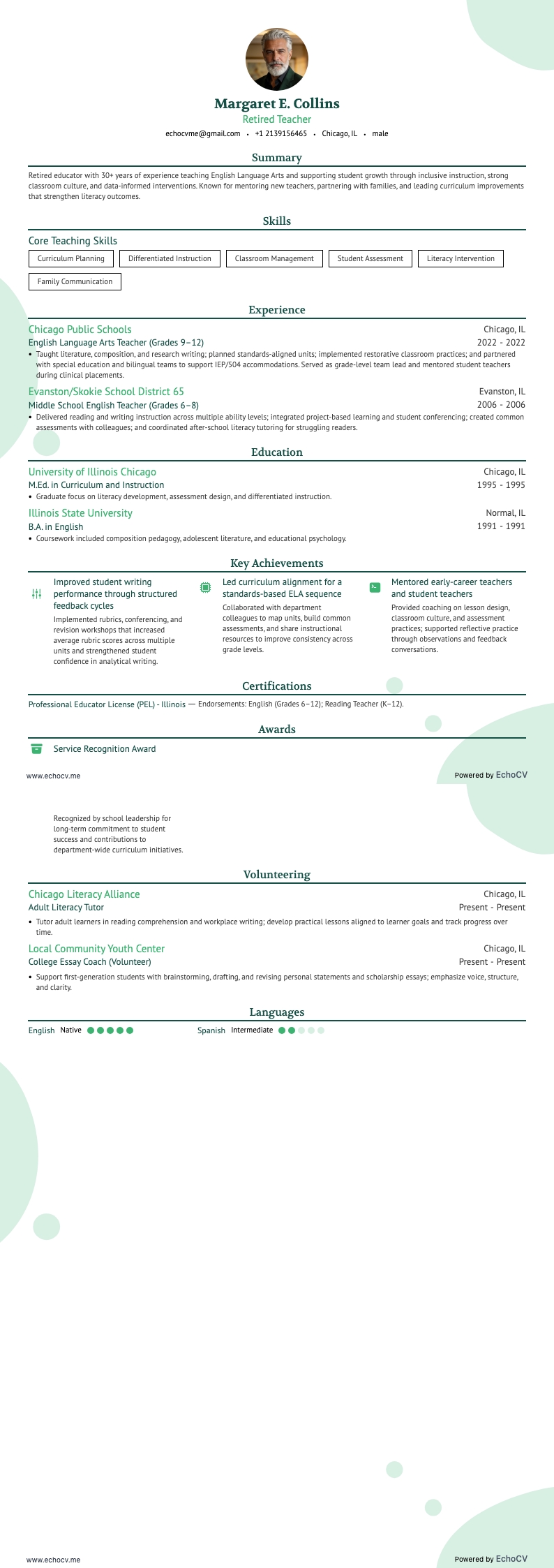 Gepensioneerde leraar example resume