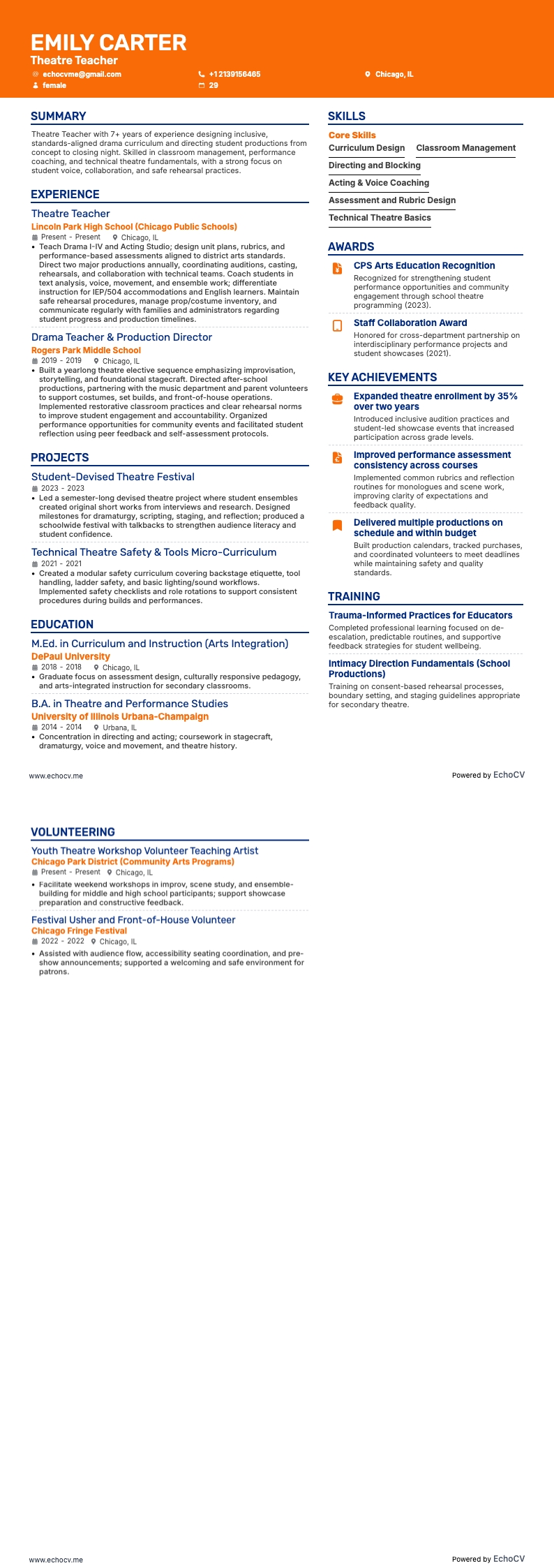 Theaterdocent example resume