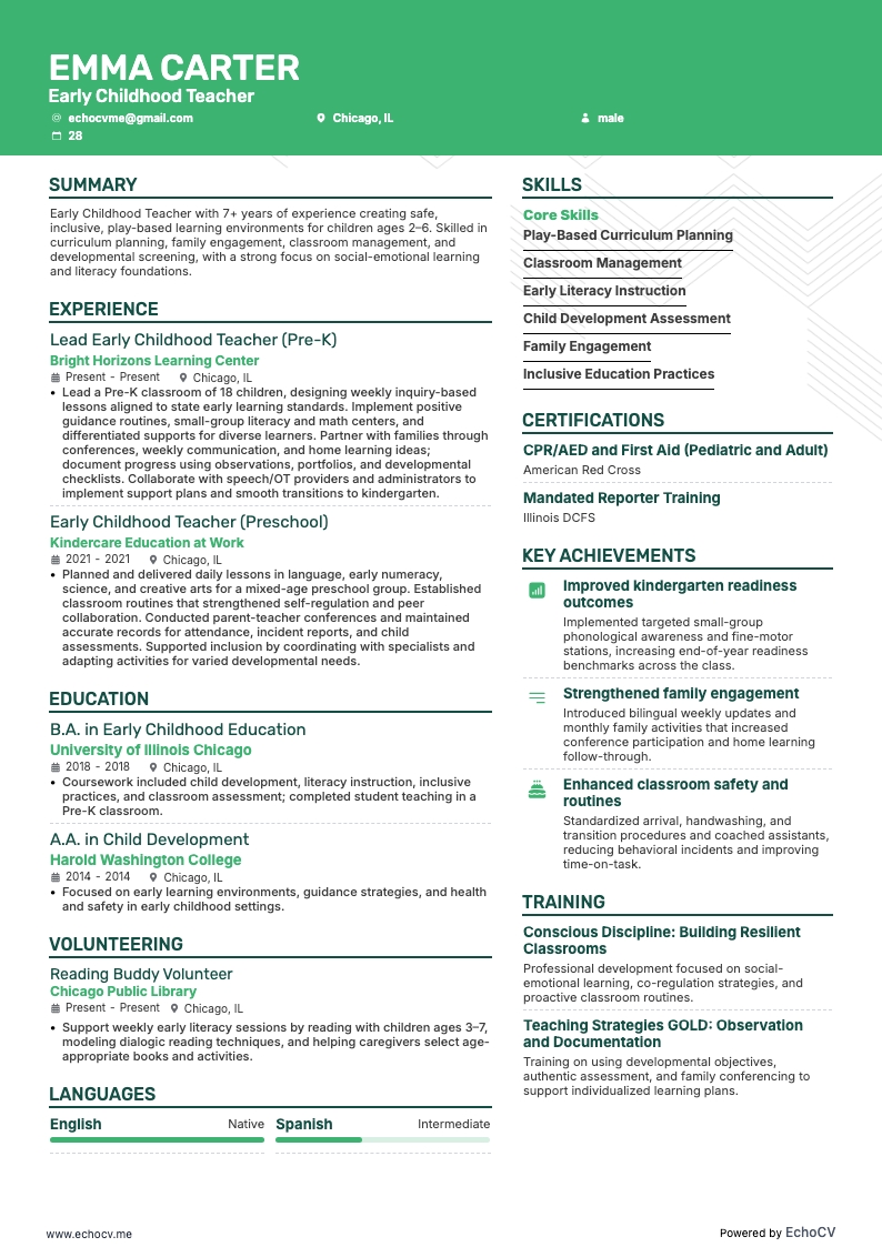 Leerkracht vroegkinderlijk onderwijs