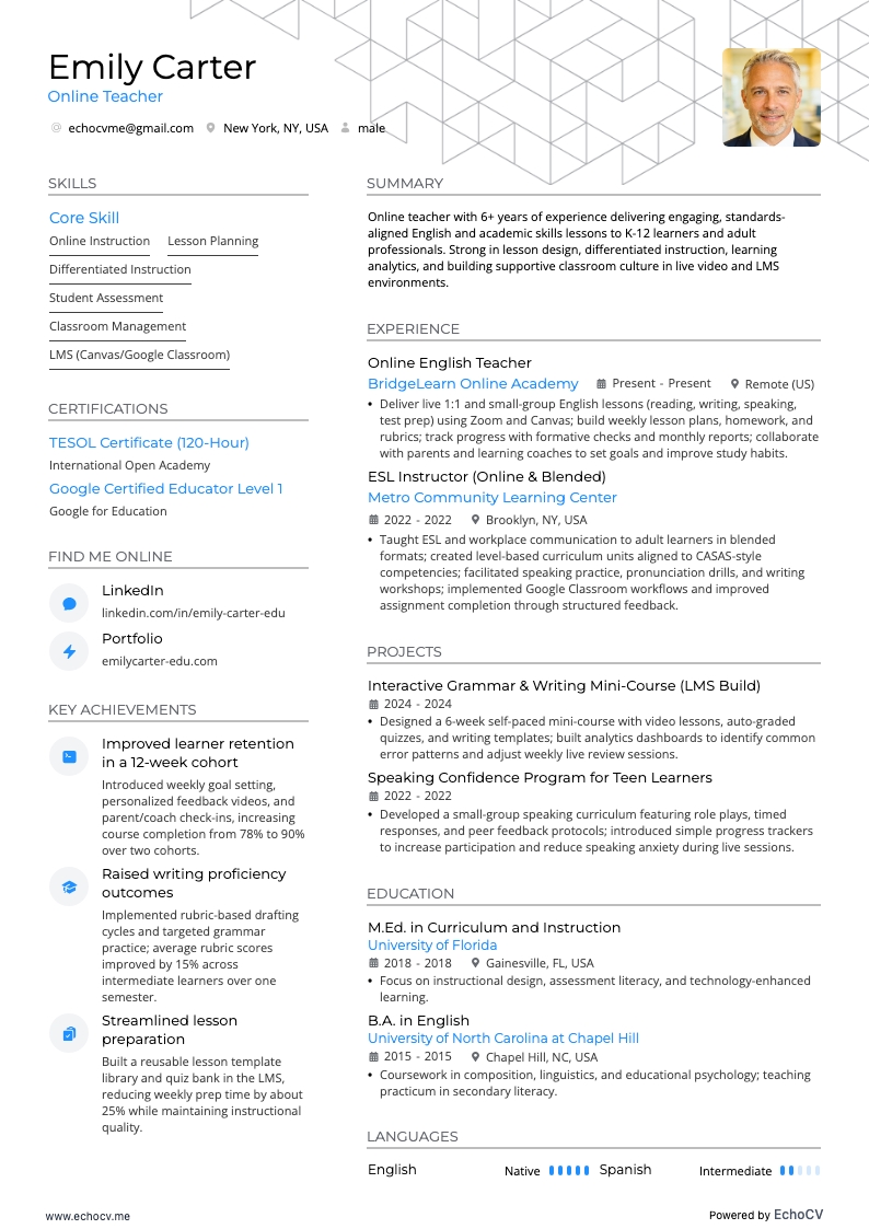 Online docent example resume