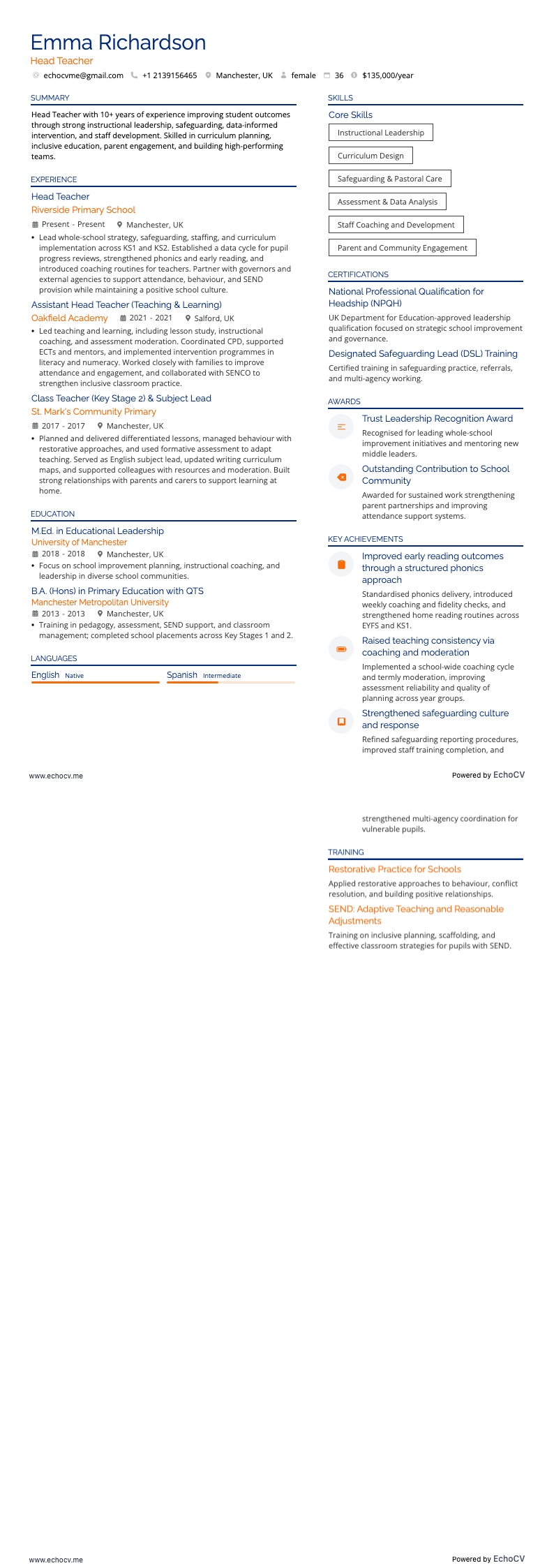 Hoofddocent example resume