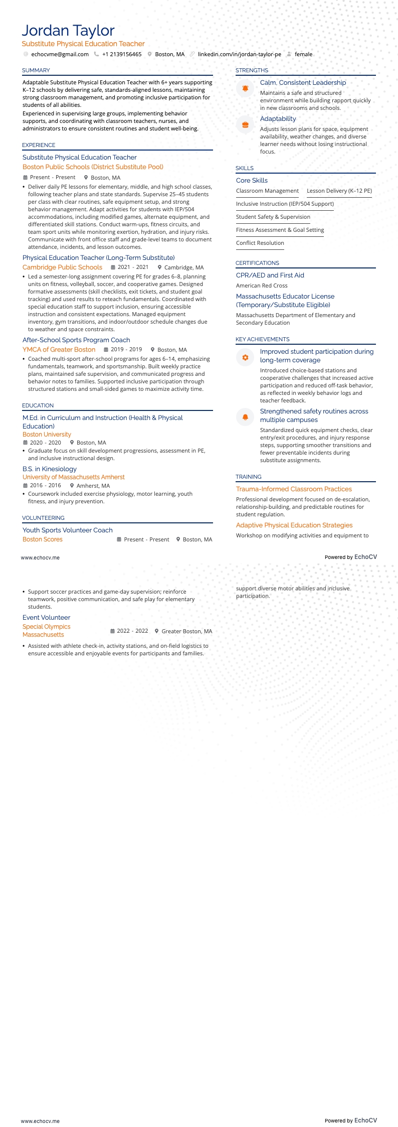 Profesor sustituto resume example