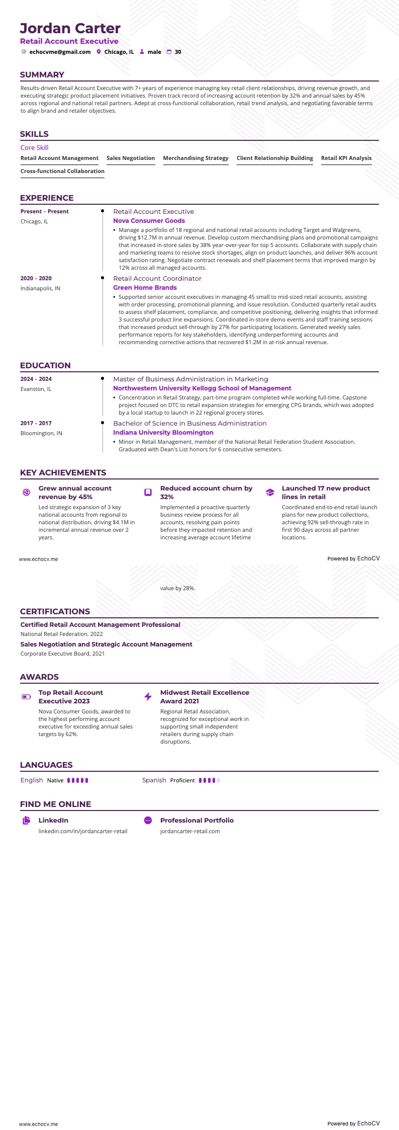 Account Executive im Einzelhandel resume example