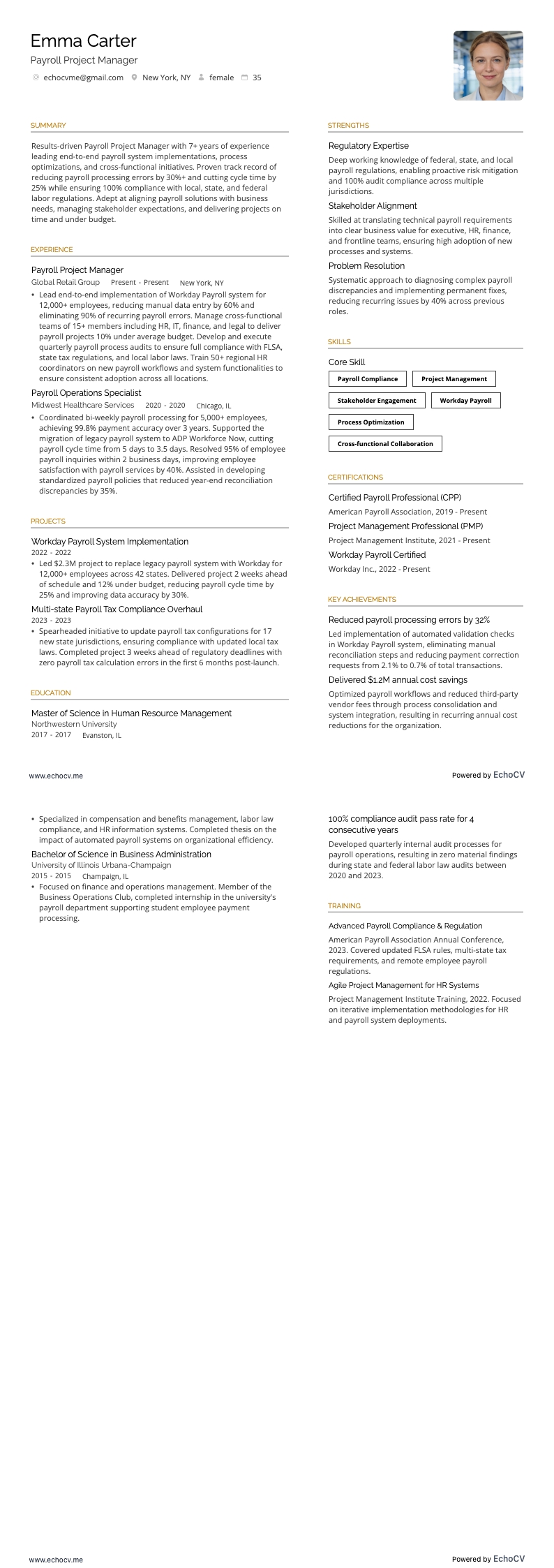 Projektledare för lönehantering example resume