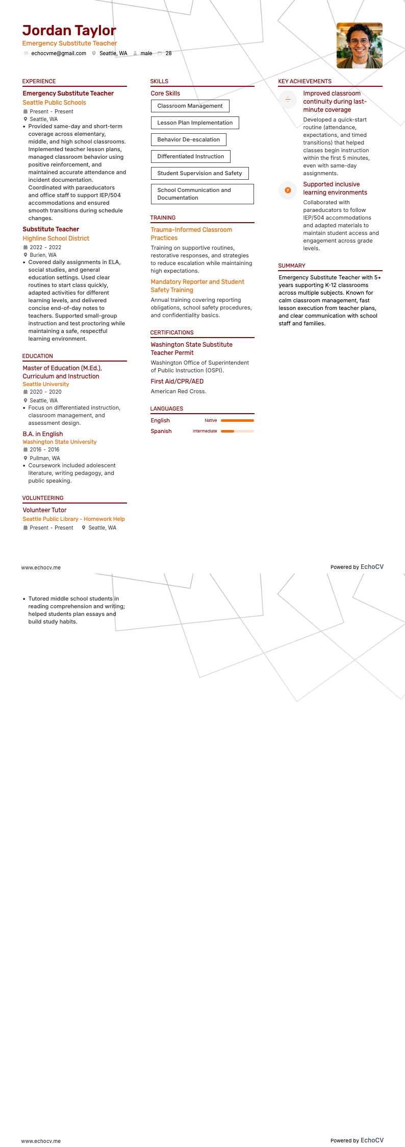Vikarie lärare resume example
