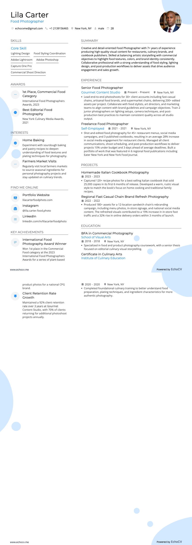 Food Photographer example resume